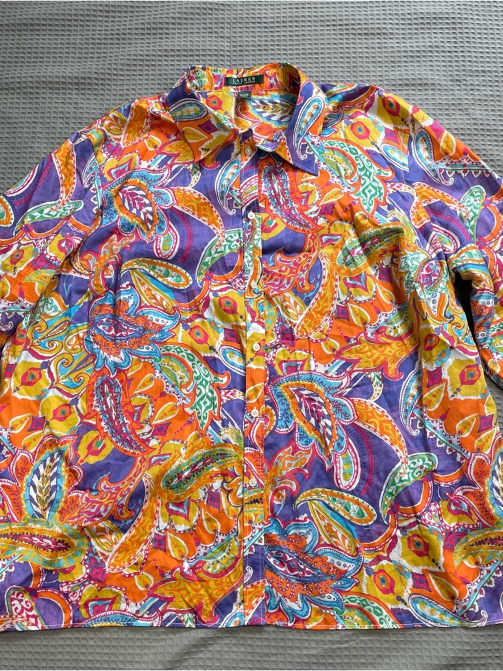 Lauren Ralph Lauren Button Up Shirt 3X Lightweight Cotton 3/4 Bright Multi